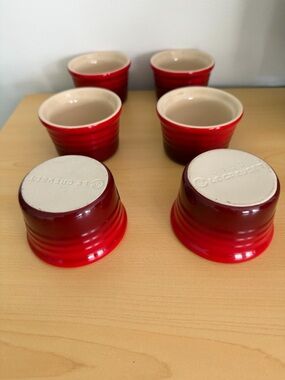 Le Creuset Red and Cream Stoneware Ramekins - Set of 6